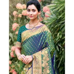 green-floral-woven-banarasi-silk-saree-with-tassels-11