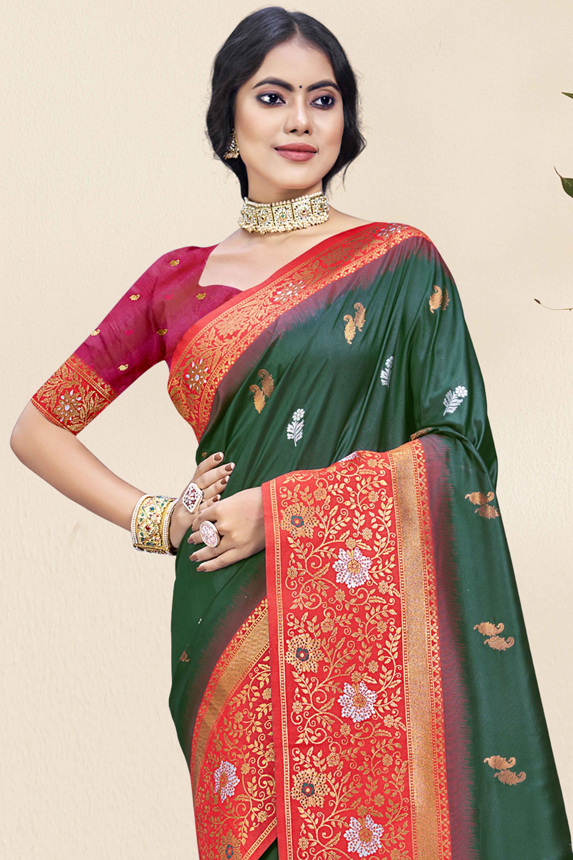 green-floral-woven-banarasi-silk-saree-19