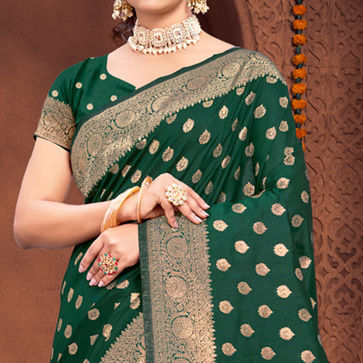 green-floral-woven-banarasi-silk-saree-5