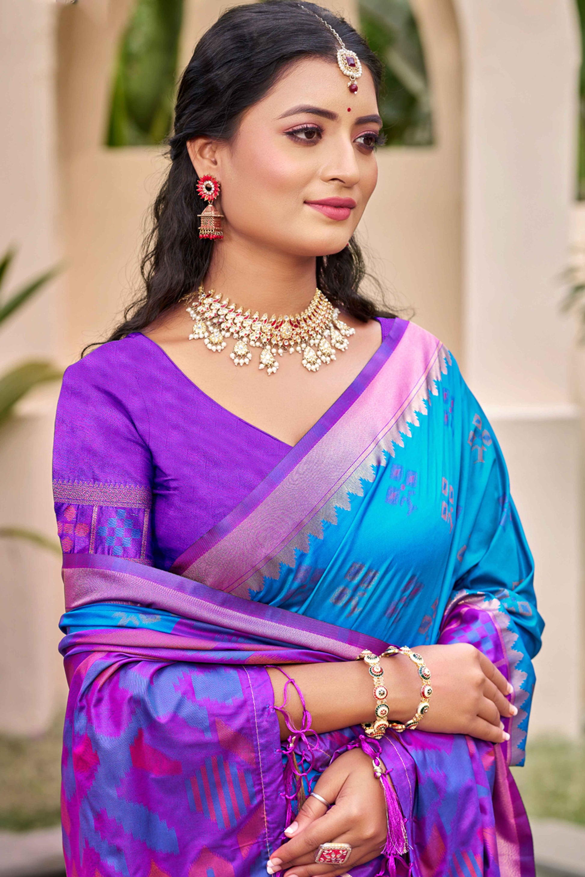 Blue Woven Cotton Silk Saree With Tassels