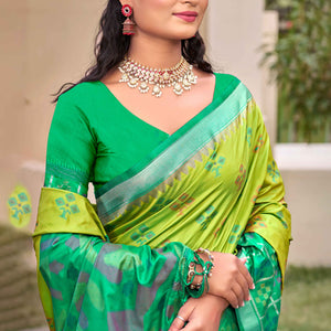 Light Green Woven Cotton Silk Saree With Tassels