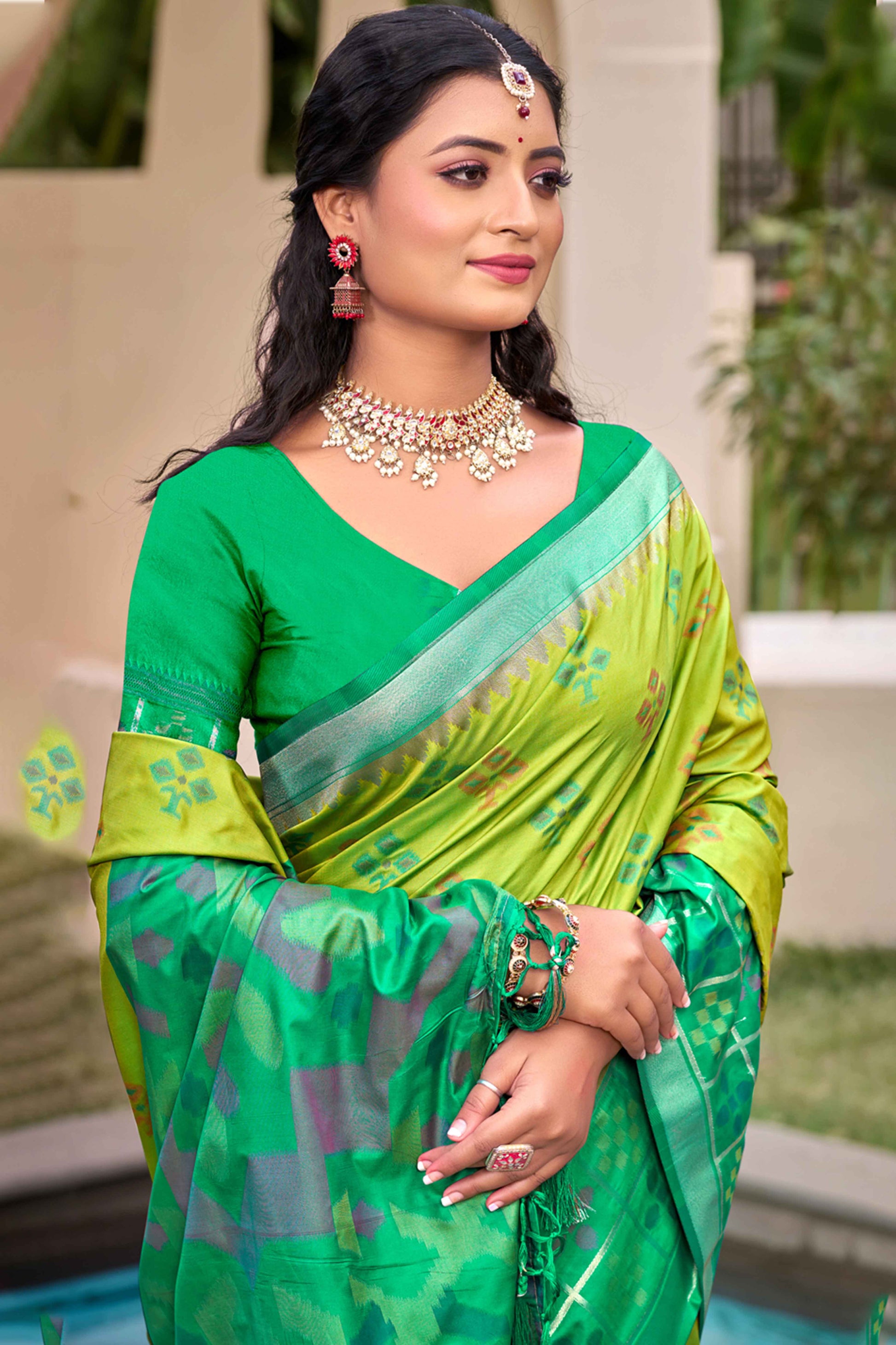 Light Green Woven Cotton Silk Saree With Tassels