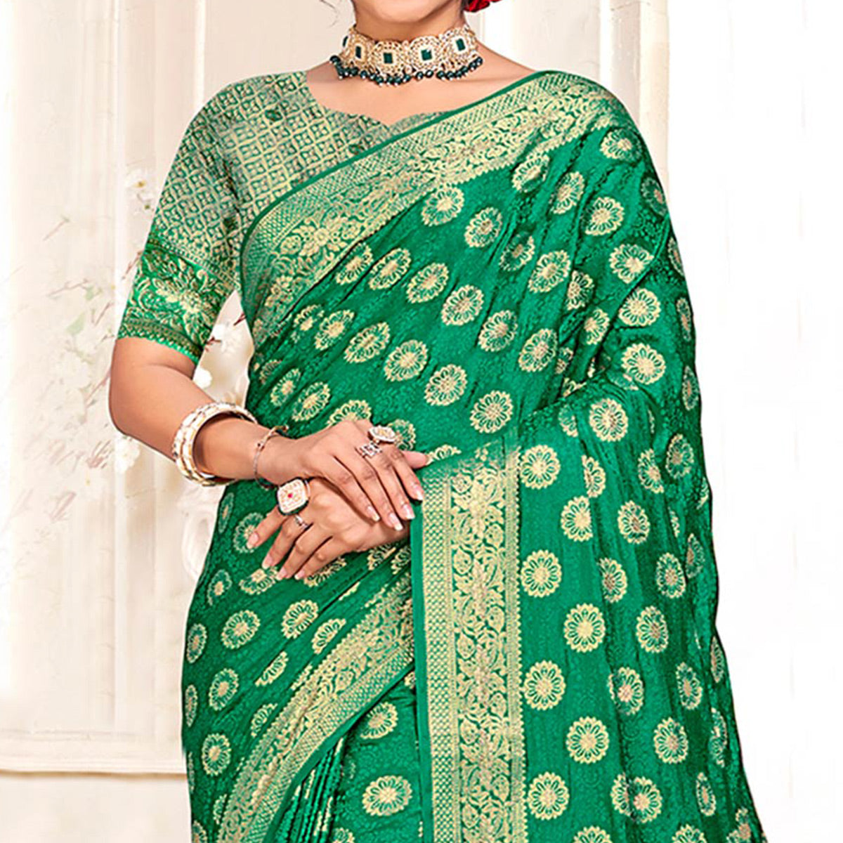 green-floral-woven-cotton-silk-saree-with-tassels-2