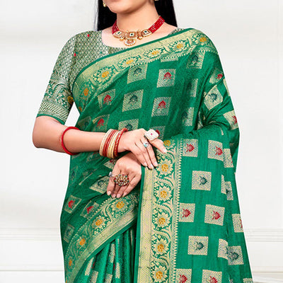 green-floral-woven-cotton-silk-saree-with-tassels-4
