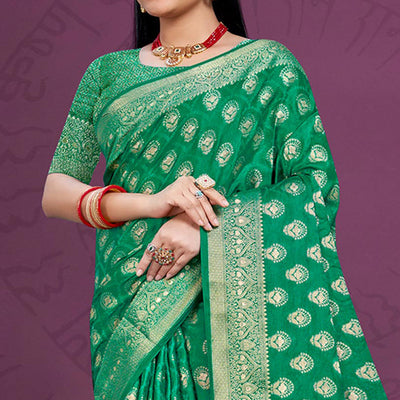 green-floral-woven-cotton-silk-saree-with-tassels-5