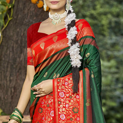 green-floral-woven-banarasi-silk-saree-with-tassels-13