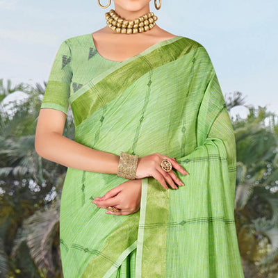 green-woven-cotton-blend-saree-with-tassels-2