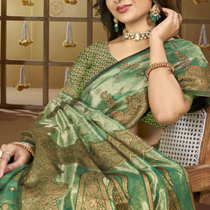 green-paisley-pattern-woven-organza-silk-saree-6