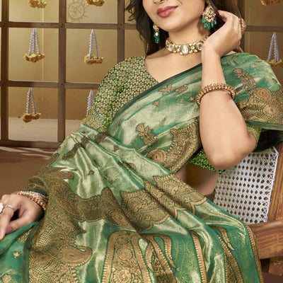 green-paisley-pattern-woven-organza-silk-saree-6