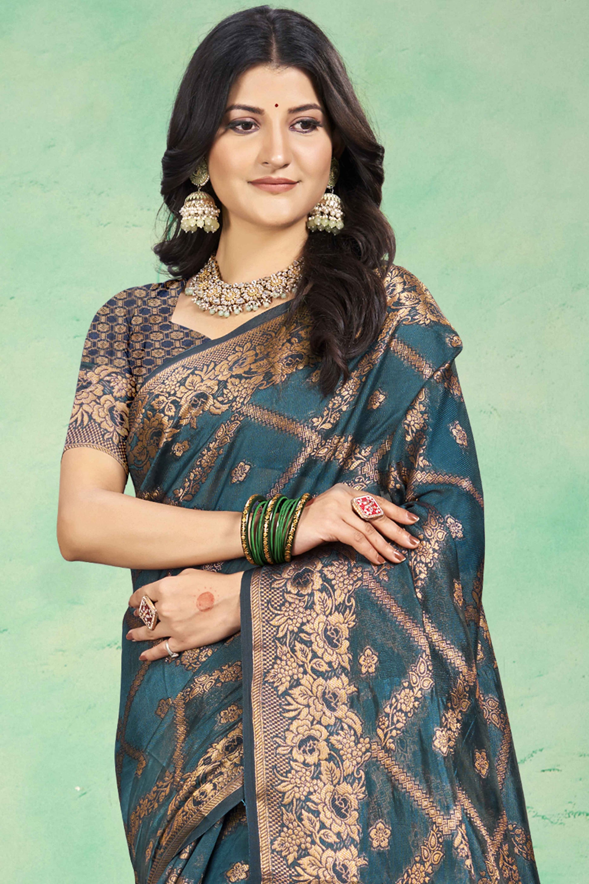 Bluyish Grey Floral Woven Cotton Silk Saree