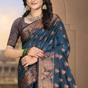 Bluyish Grey Floral Woven Cotton Silk Saree