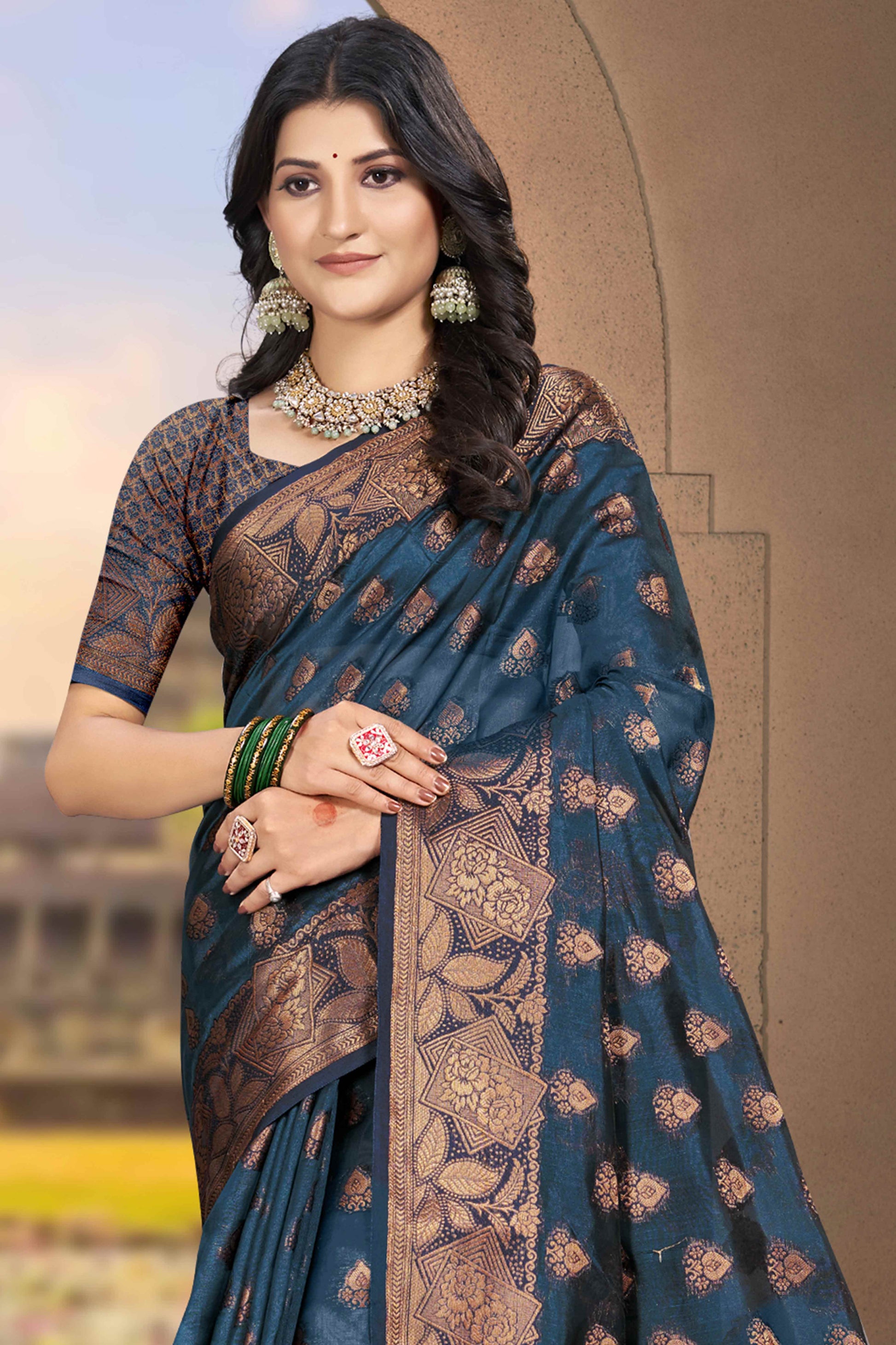 Bluyish Grey Floral Woven Cotton Silk Saree