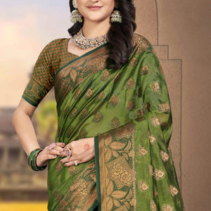 Mehendi Green Floral Woven Cotton Silk Saree
