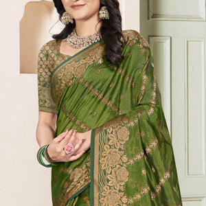 Mehendi Green Floral Woven Cotton Silk Saree