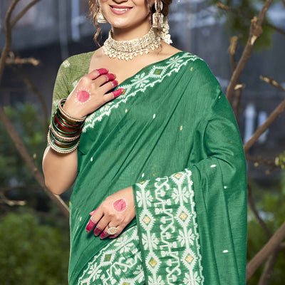 green-woven-linen-cotton-saree-with-tassels-8