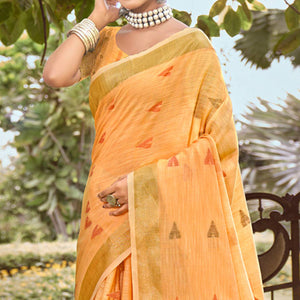Light Orange Woven Cotton Blend Saree