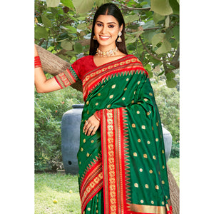green-woven-paithani-banarasi-silk-saree-with-tassels-1