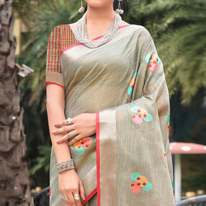 grey-floral-embroidered-linen-saree-with-tassels