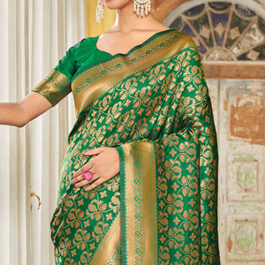 green-floral-woven-banarasi-silk-saree-with-tassels-4