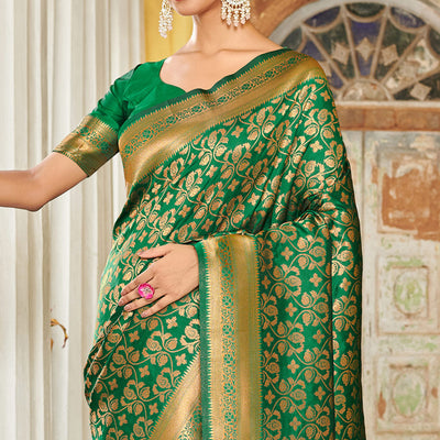 green-floral-woven-banarasi-silk-saree-with-tassels-4