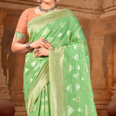 green-woven-linen-saree-with-tassels-1