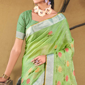 green-floral-embroidered-linen-saree-with-tassels-3