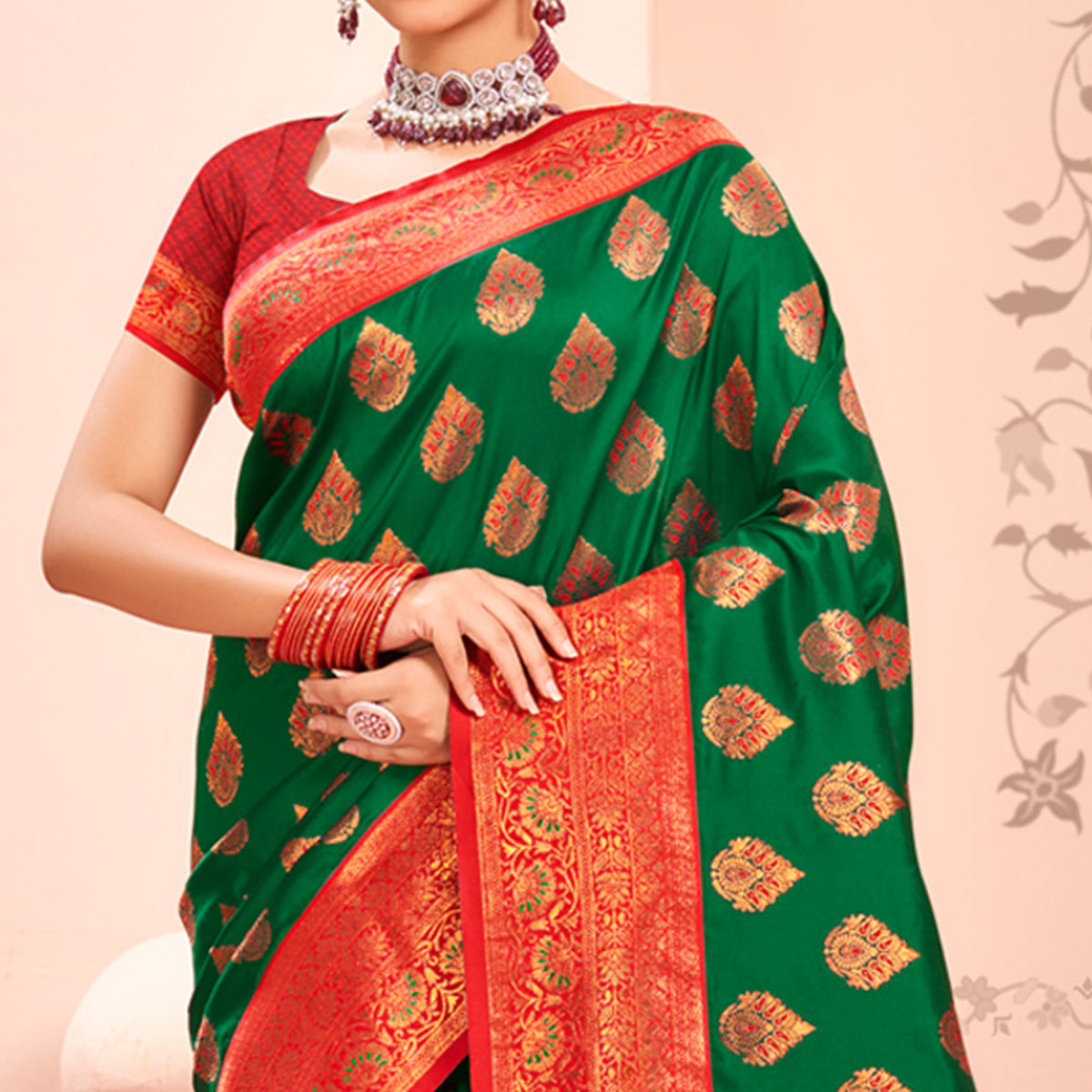green-floral-woven-kanjivaram-silk-saree-with-tassels-1