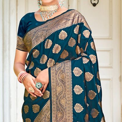 Morpich Floral Woven Banarasi Silk Saree