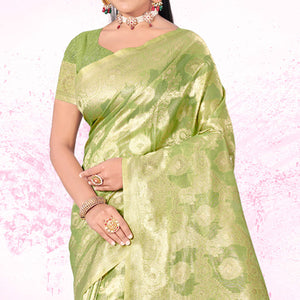 Light Green Woven Cotton Blend Saree