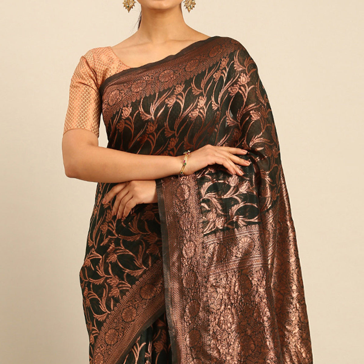 green-floral-woven-cotton-silk-saree-2