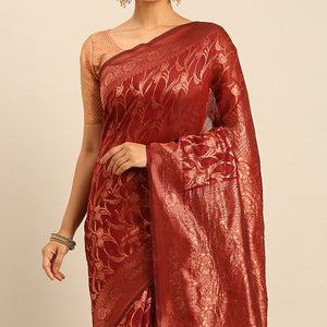 Maroon Floral Woven Cotton Silk Saree