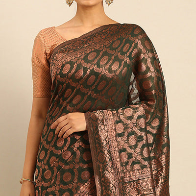 green-floral-woven-cotton-silk-saree-3