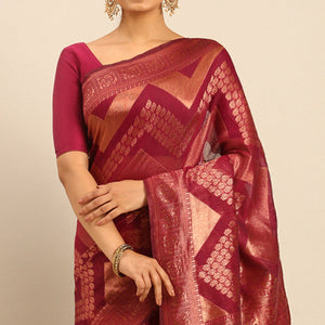 Magenta Floral Woven Cotton Silk Saree