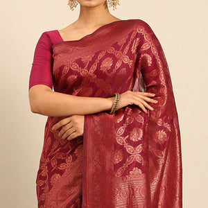 Magenta Floral Woven Cotton Silk Saree
