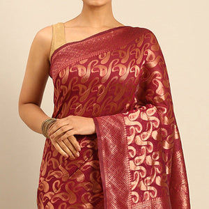 Magenta Floral Woven Cotton Silk Saree