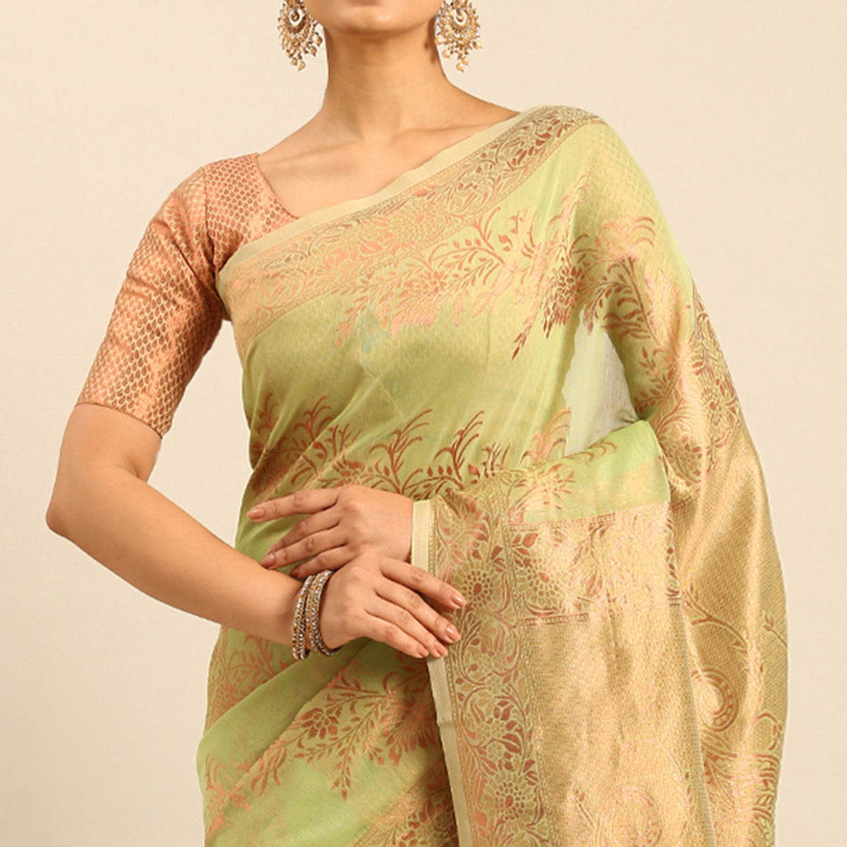 green-floral-woven-cotton-silk-saree-9