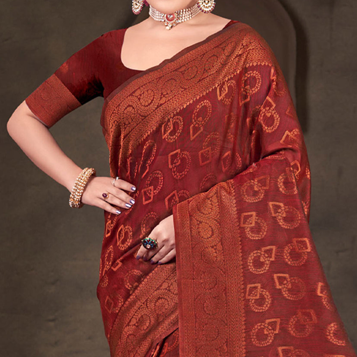 Maroon Woven Cotton Silk Saree