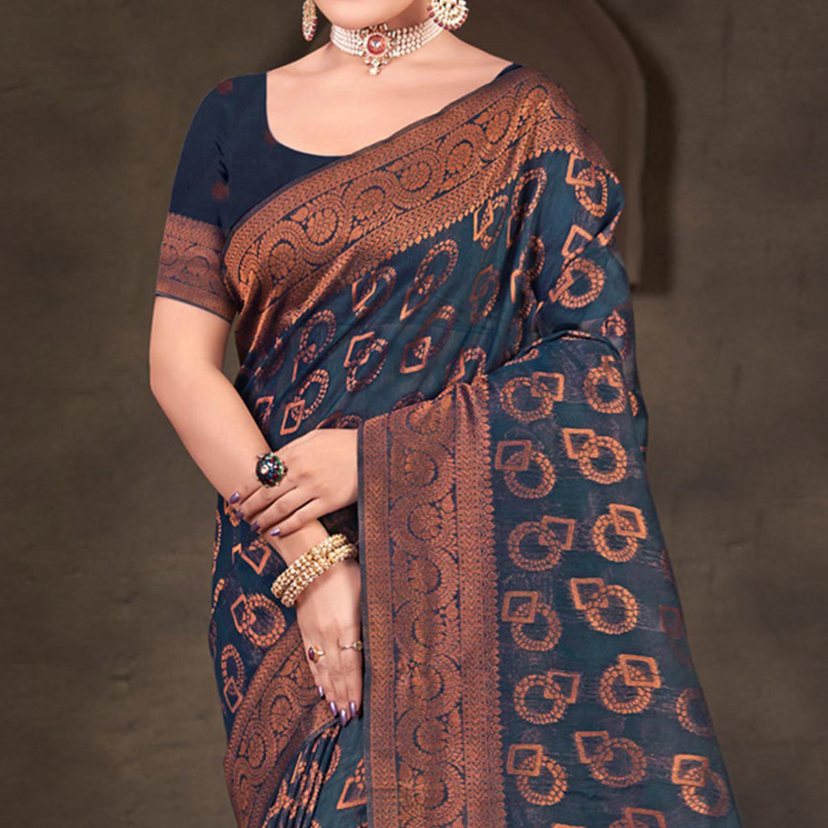 Blue Woven Cotton Silk Saree