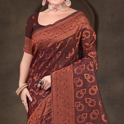 Burgundy Woven Cotton Silk Saree