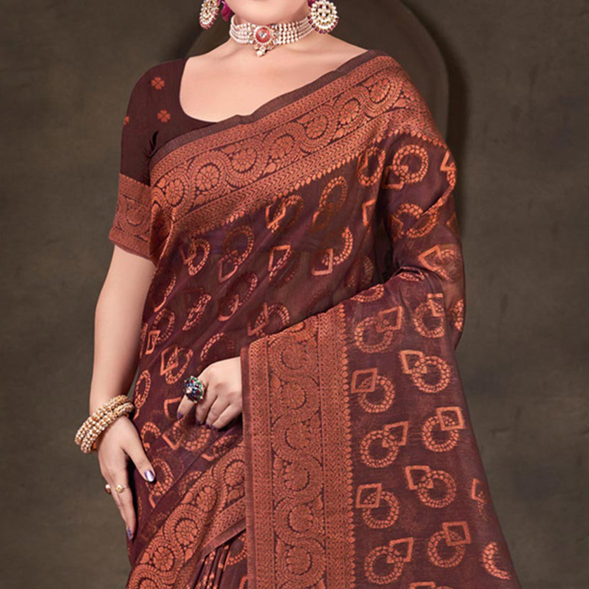 Burgundy Woven Cotton Silk Saree