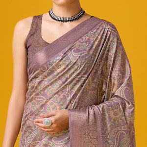 Mauve Digital Printed Cotton Silk Saree With Border