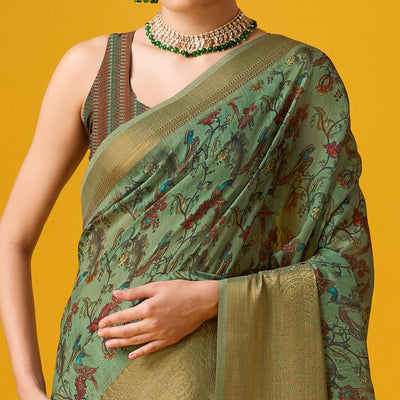 green-digital-printed-cotton-silk-saree-with-border
