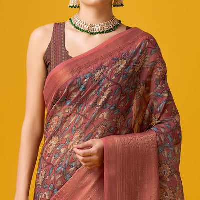Mauve Digital Printed Cotton Silk Saree With Border
