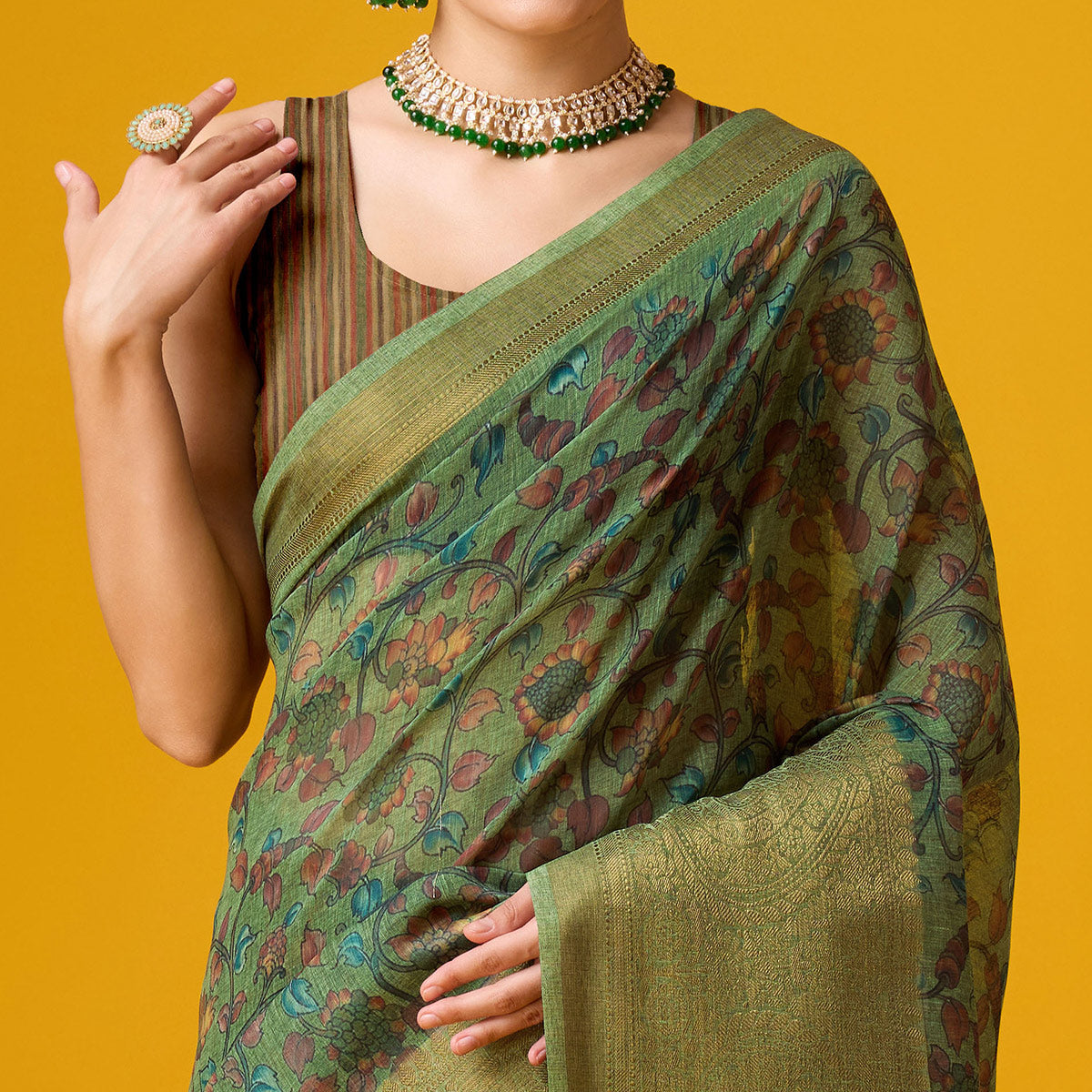 green-digital-printed-cotton-silk-saree-with-border-1