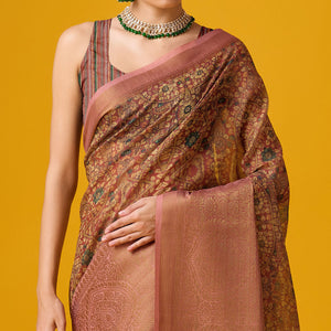 Mauve Digital Printed Cotton Silk Saree With Border