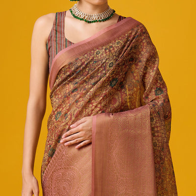 Mauve Digital Printed Cotton Silk Saree With Border