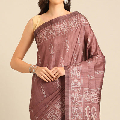 Dusty Rose Pink Digital Print Cotton Saree