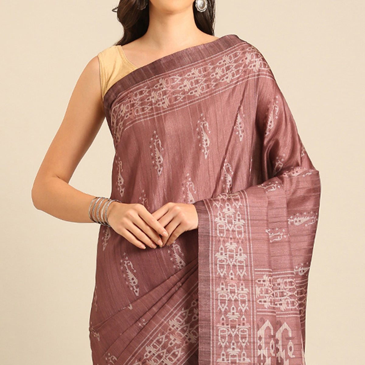Dusty Rose Pink Digital Print Cotton Saree