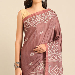 Dusty Rose Pink Digital Print Cotton Blend Saree