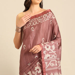 Dusty Rose Pink Digital Printed Cotton Blend Saree